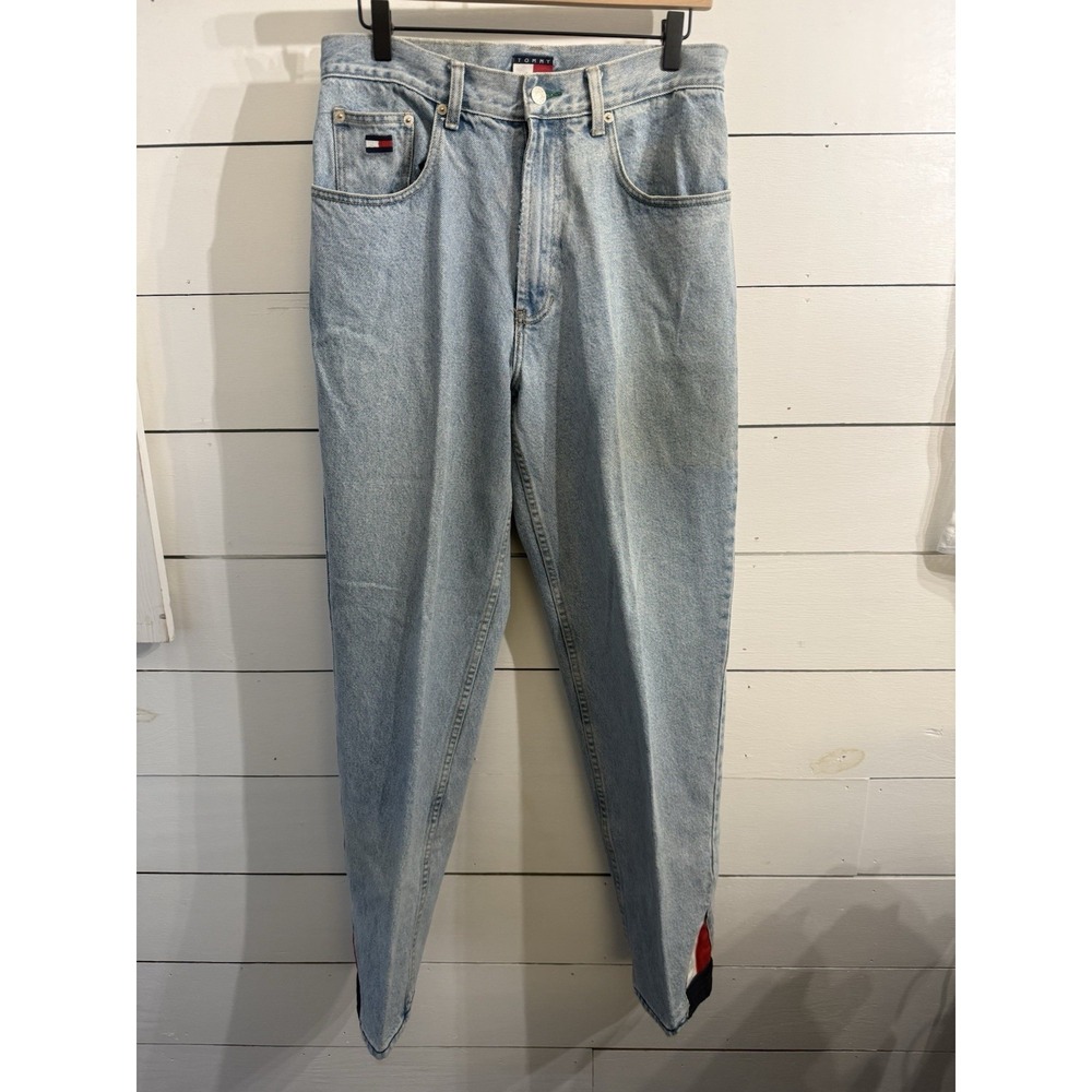 Vintage Tommy Hilfiger Jeans Mens 31x32 Blue Big Side Flag Casual‎ Preppy 90's